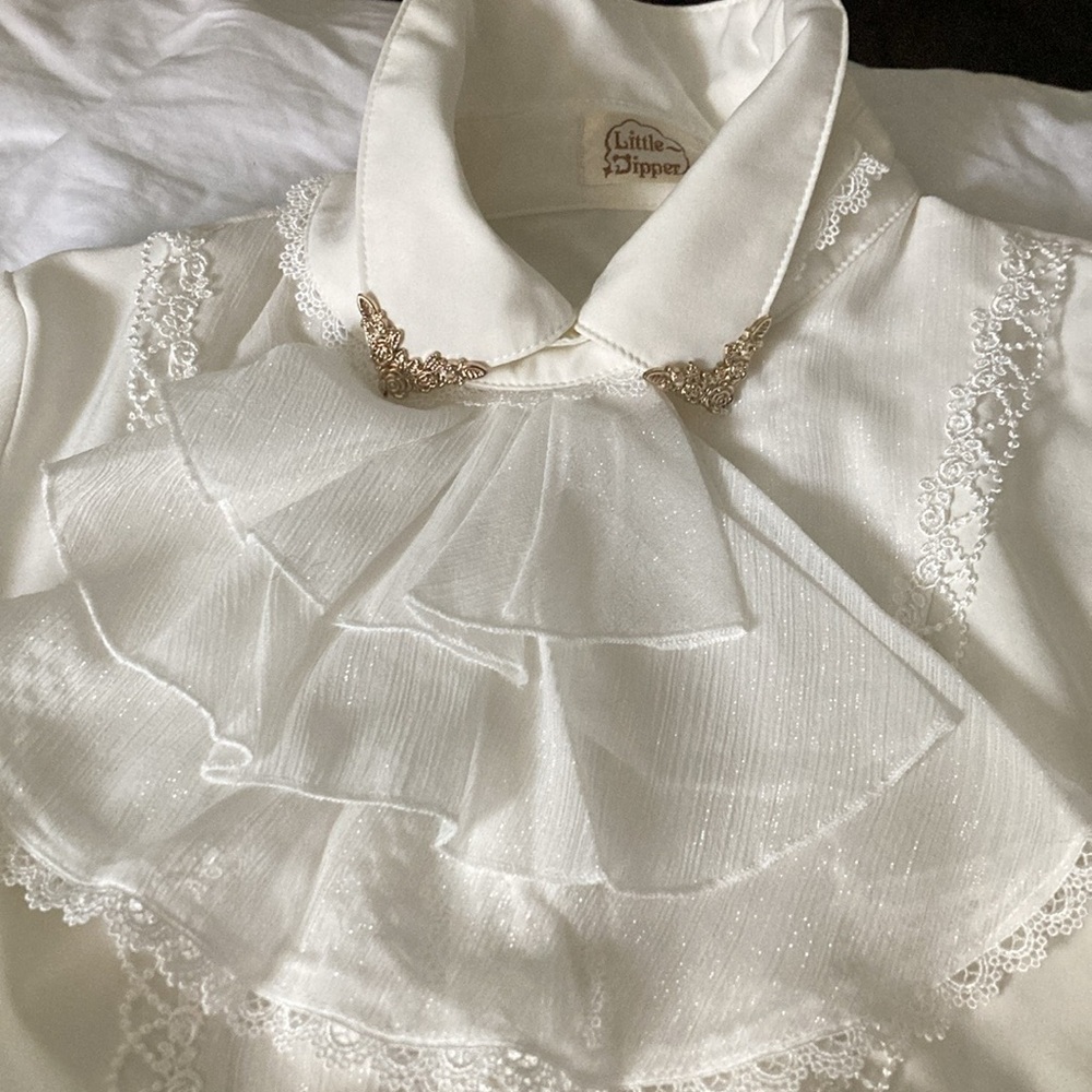 Embellished Ruffled Button Down Shirt, Removable Ruffled Collar.